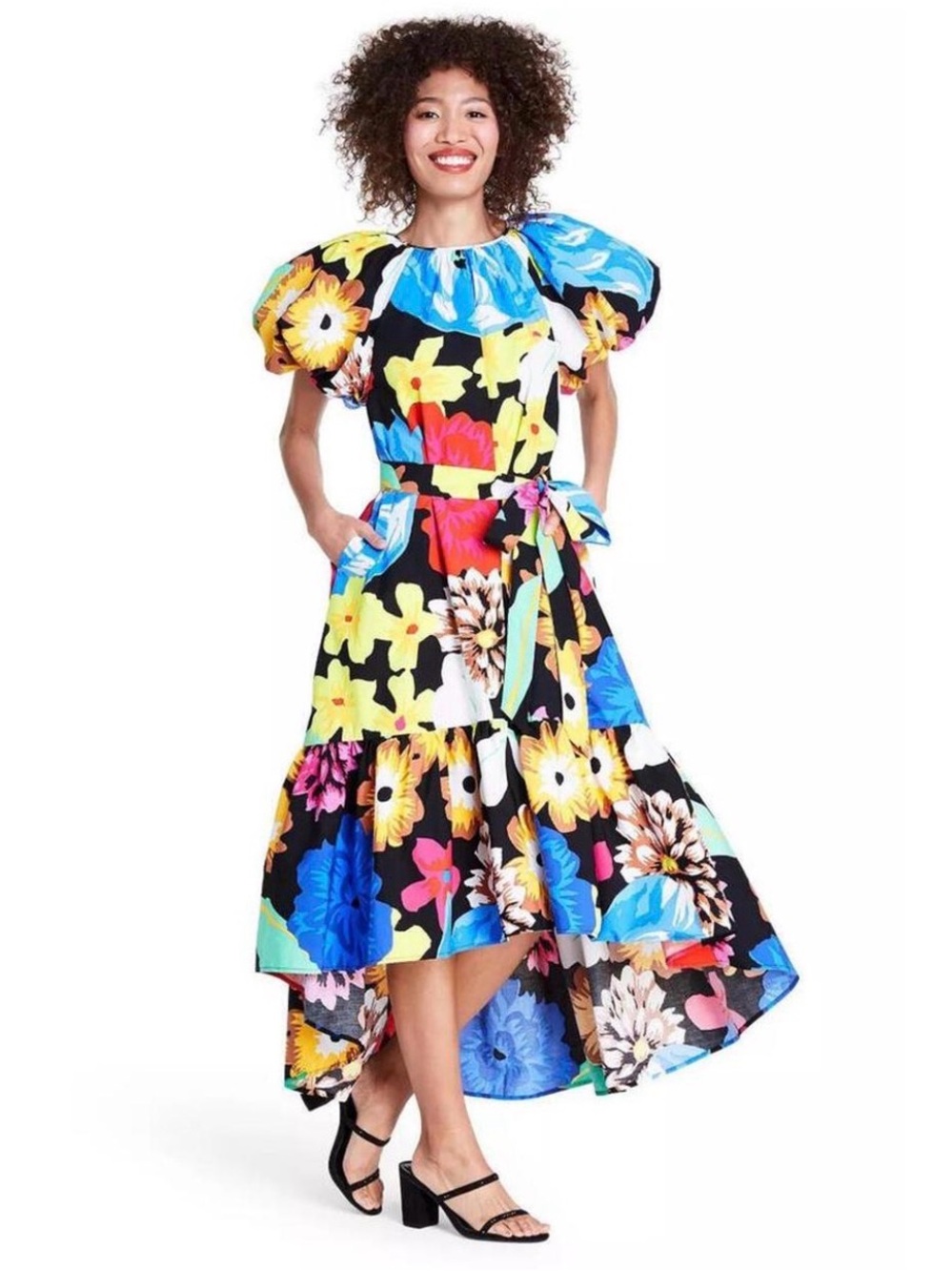 Christopher John Rogers x Target Floral Puff Sleeve High Low Dress S 100% Cotton
